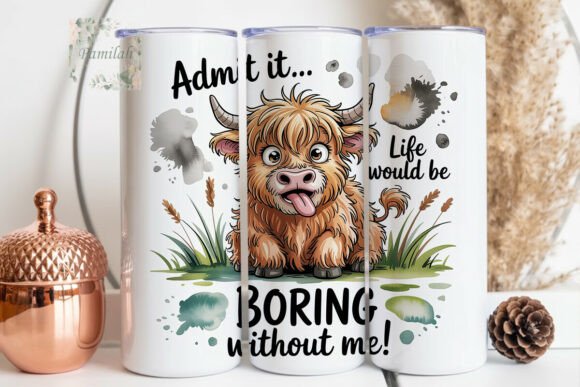 Funny Highland Cow 20oz Tumbler Wrap Graphic Tumbler Wraps By Pamilah
