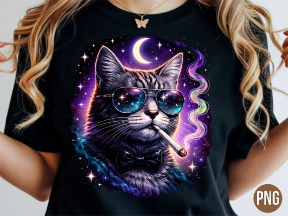 Galaxy Space Cat Smoking Sunglasses PNG