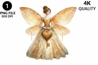 Golden Fairy Heart Key PNG Clipart Graphic by soikotcbd · Creative Fabrica