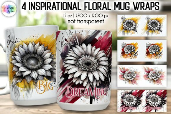 Inspirational Floral Mug Wraps Graphics