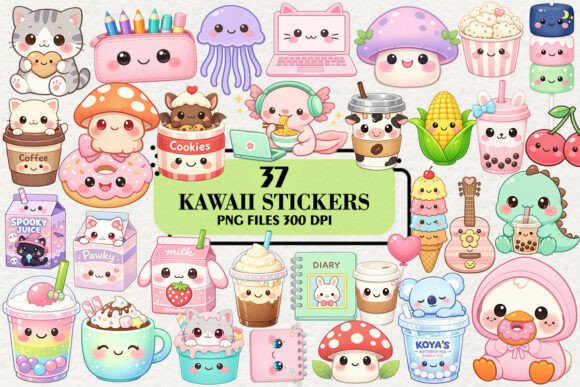 Kawaii Cute Stickers Clipart Bundle