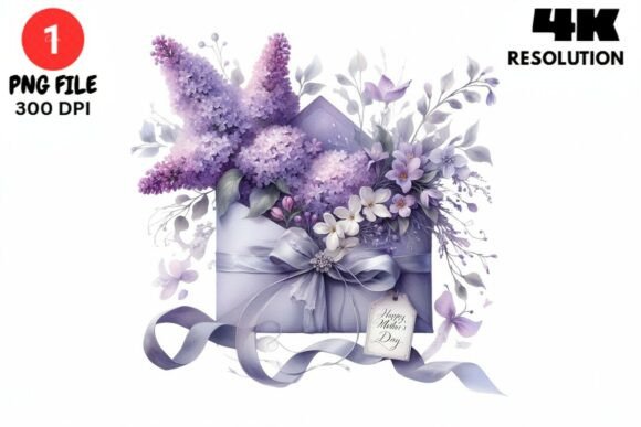 Lilac Envelope Floral Watercolor PNG