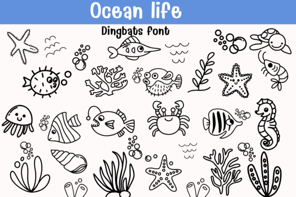 Preview of Ocean Life dingbat font