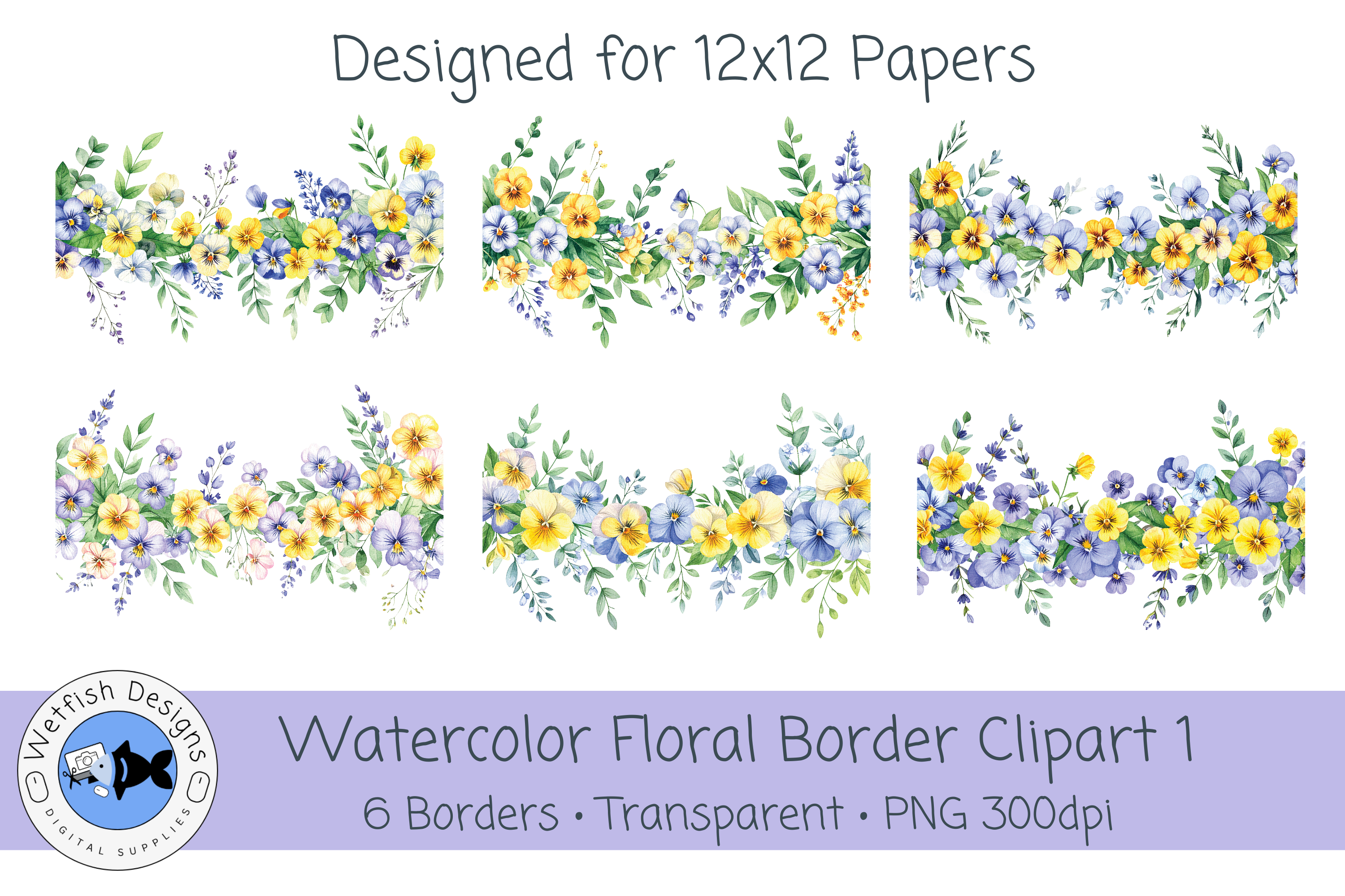 PNG Watercolor Floral Border Clipart 1
