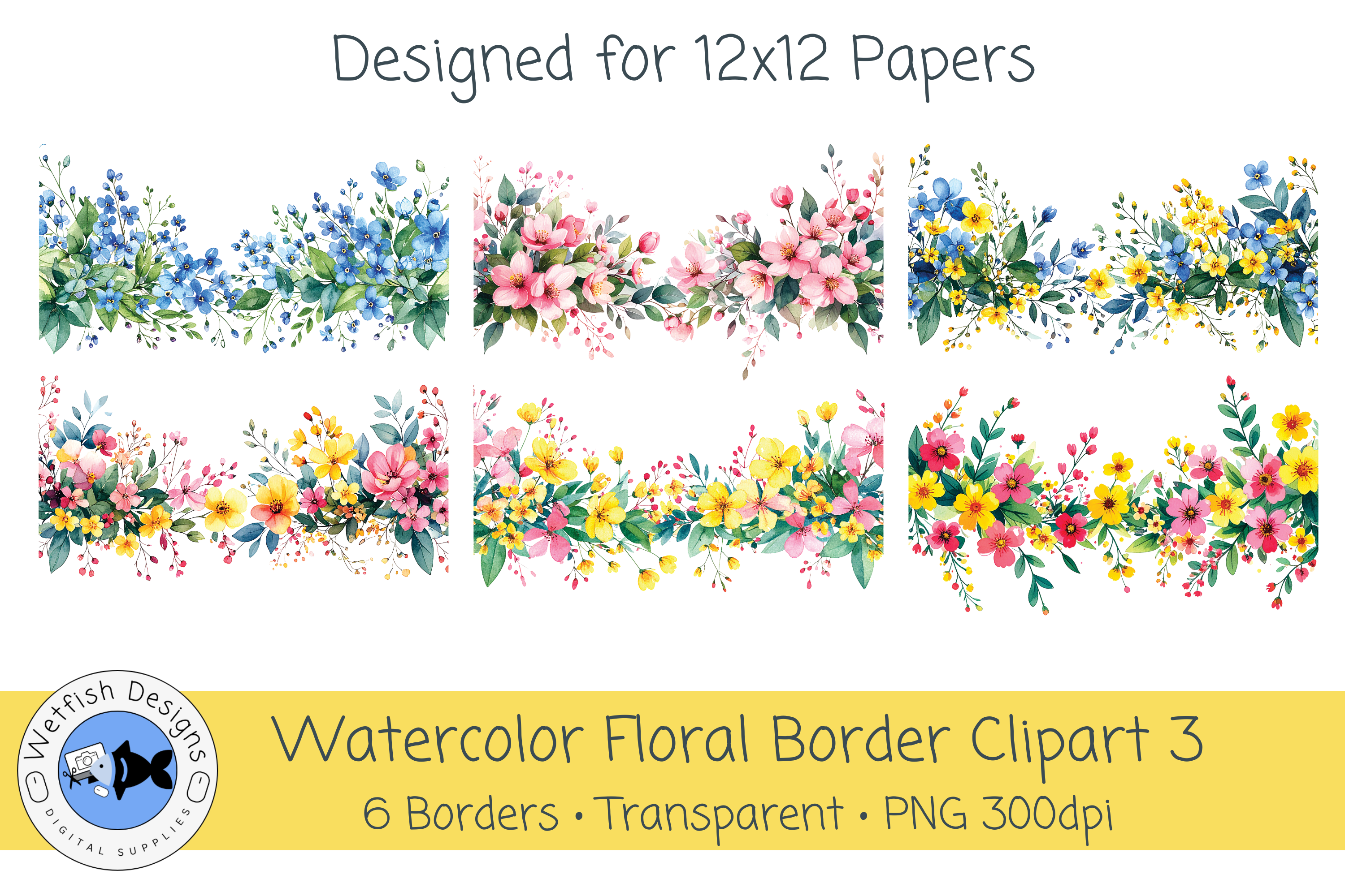 PNG Watercolor Floral Border Clipart 3