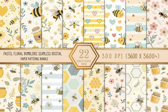 Pastel Floral Bumblebee Seamless Digital