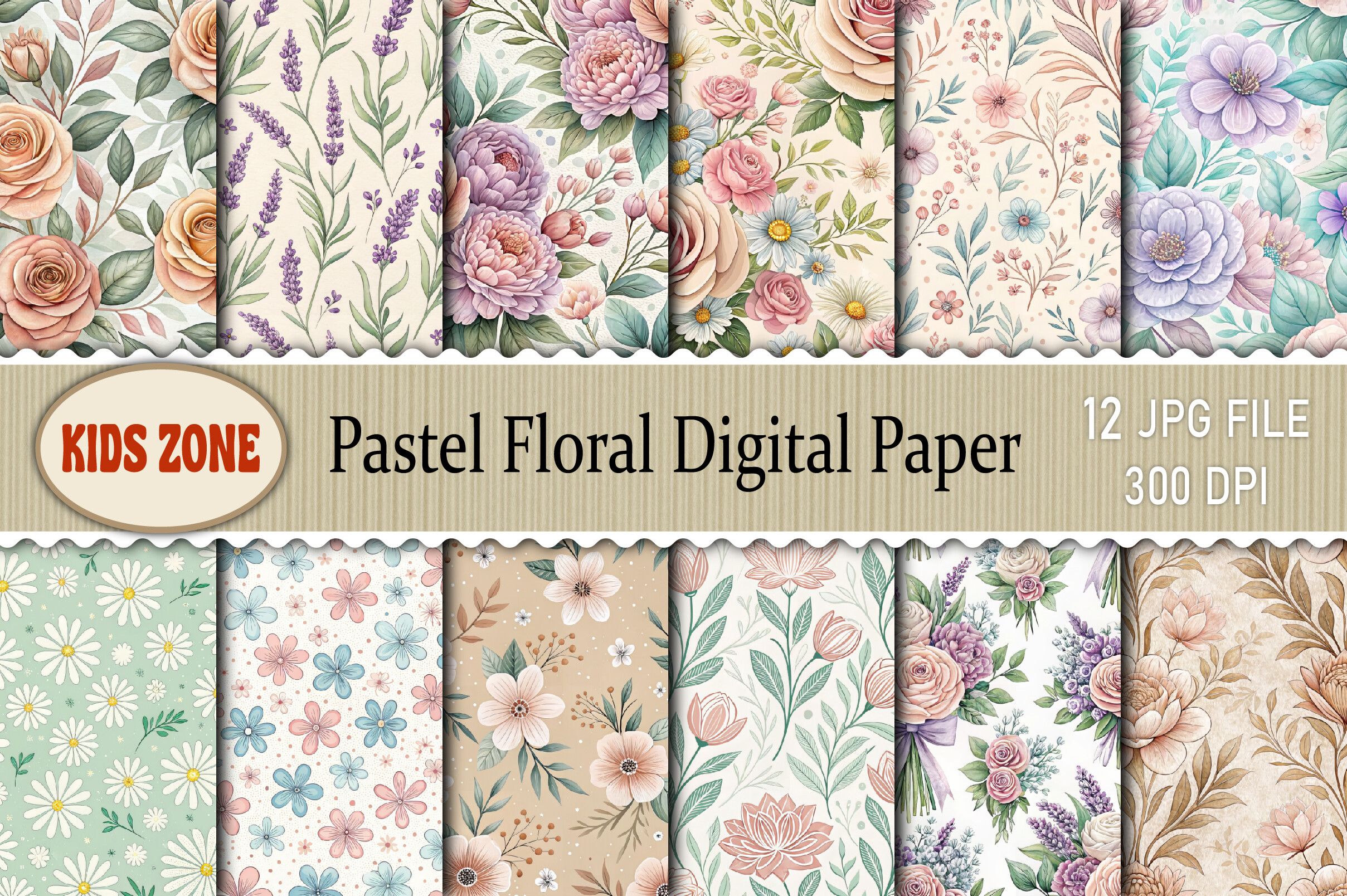 Pastel Floral Digital Paper Graphic by KIDS ZONE · Creative Fabrica