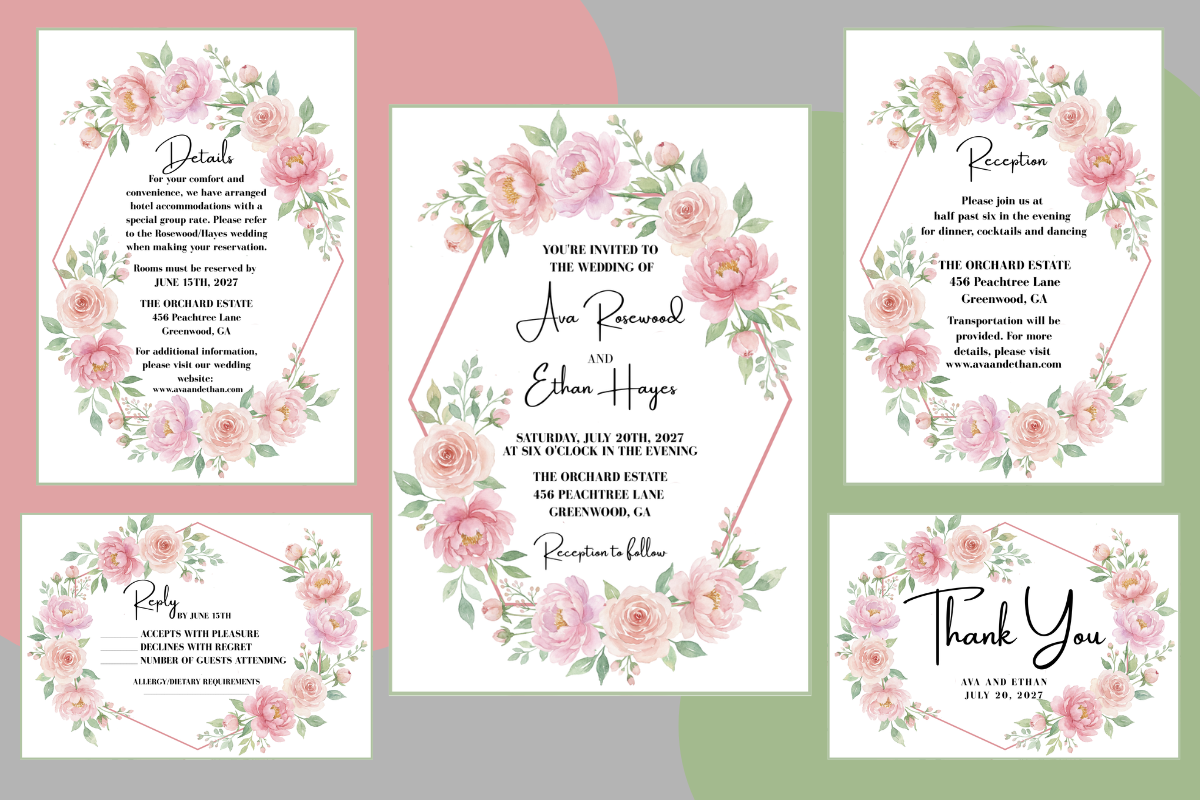 Pink Floral Wedding Invitation