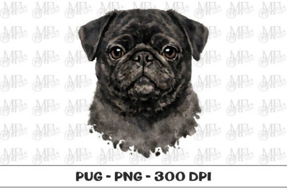 Pug Dog Watercolor Portrait PNG sublimation design for pet memorial shirts and mugs