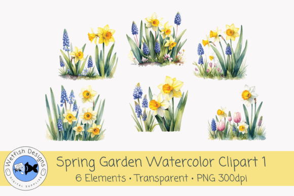 Spring Garden PNG Watercolor Clipart 1