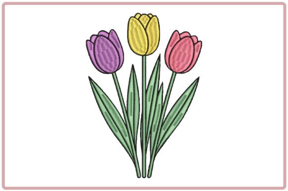 Spring Tulip Flowers Embroidery Design