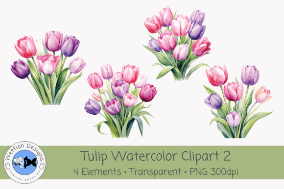 Spring Tulips PNG Watercolor Clipart 2