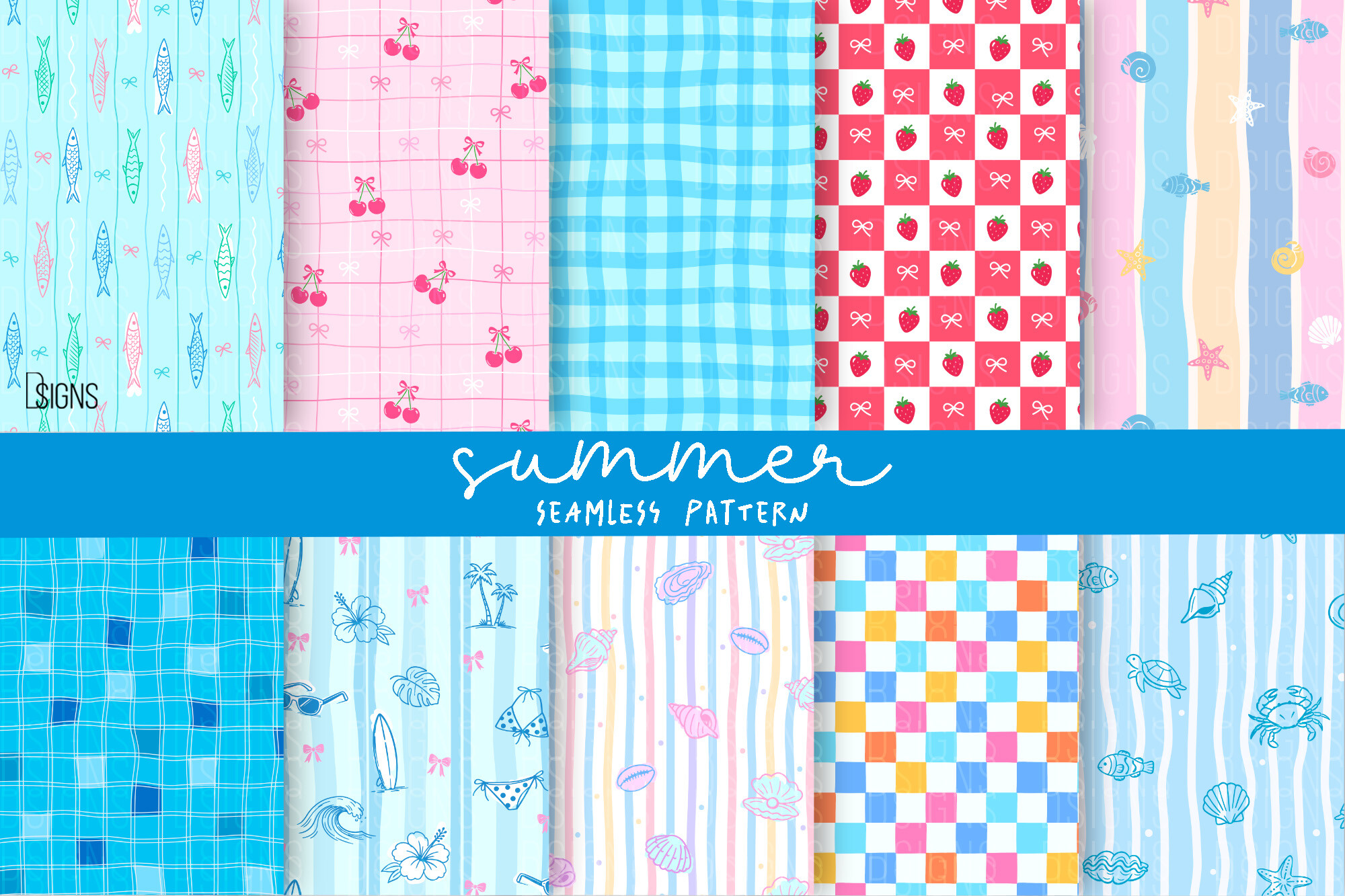 Summer Beach Seamless Pattern Bundle PNG Graphic by DSIGNS · Creative ...