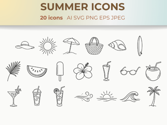 Summer Line Icons | Beach Vacation SVG Afbeelding Iconen Door CozyNest Studio