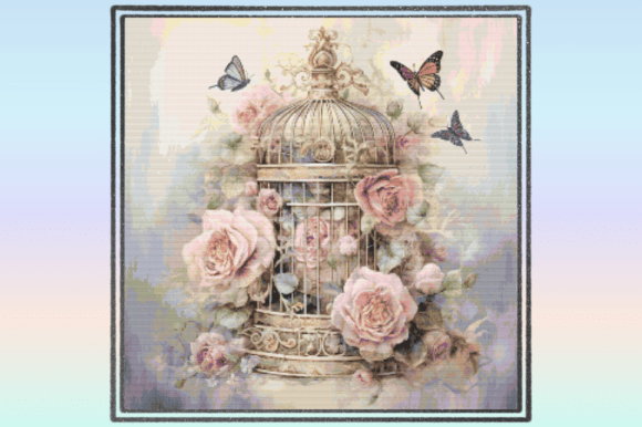 Vintage Floral Birdcage Cross Stitch