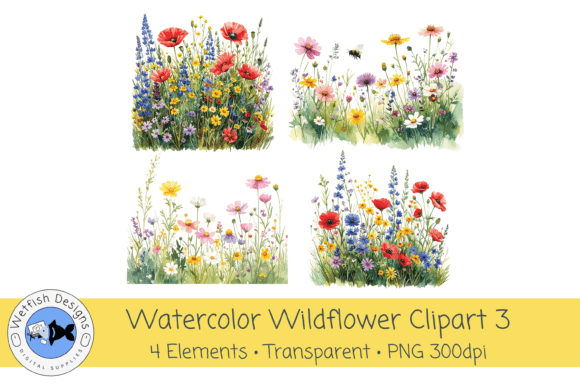 Watercolor Wildflower PNG Clipart Set 3