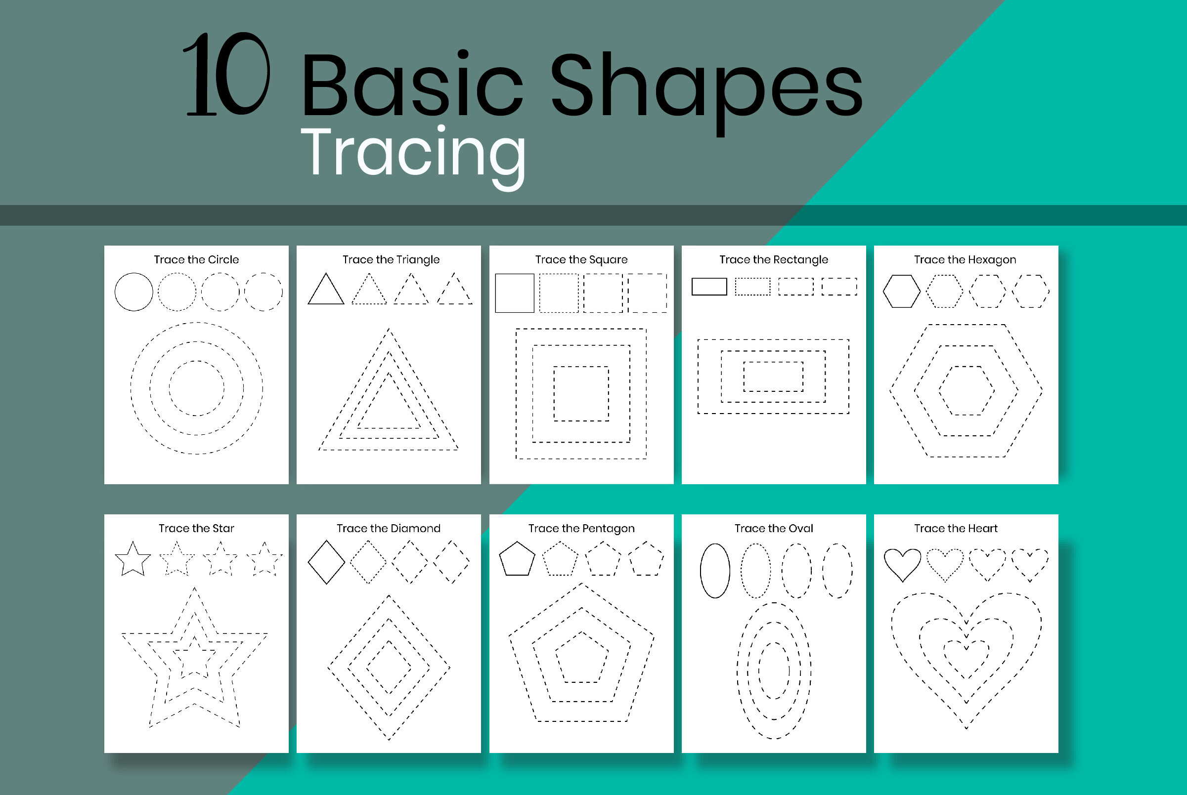 10 Basic Shapes Tracing Worksheets cover