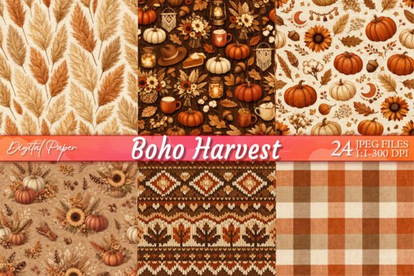 Dried Autumn Boho Harvest Digital Paper