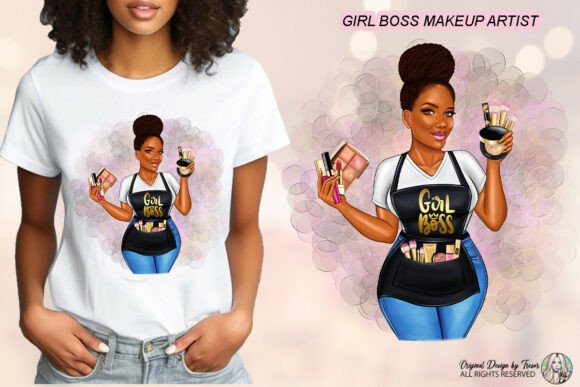 Girl Boss Bun Black Woman Makeup PNG Art