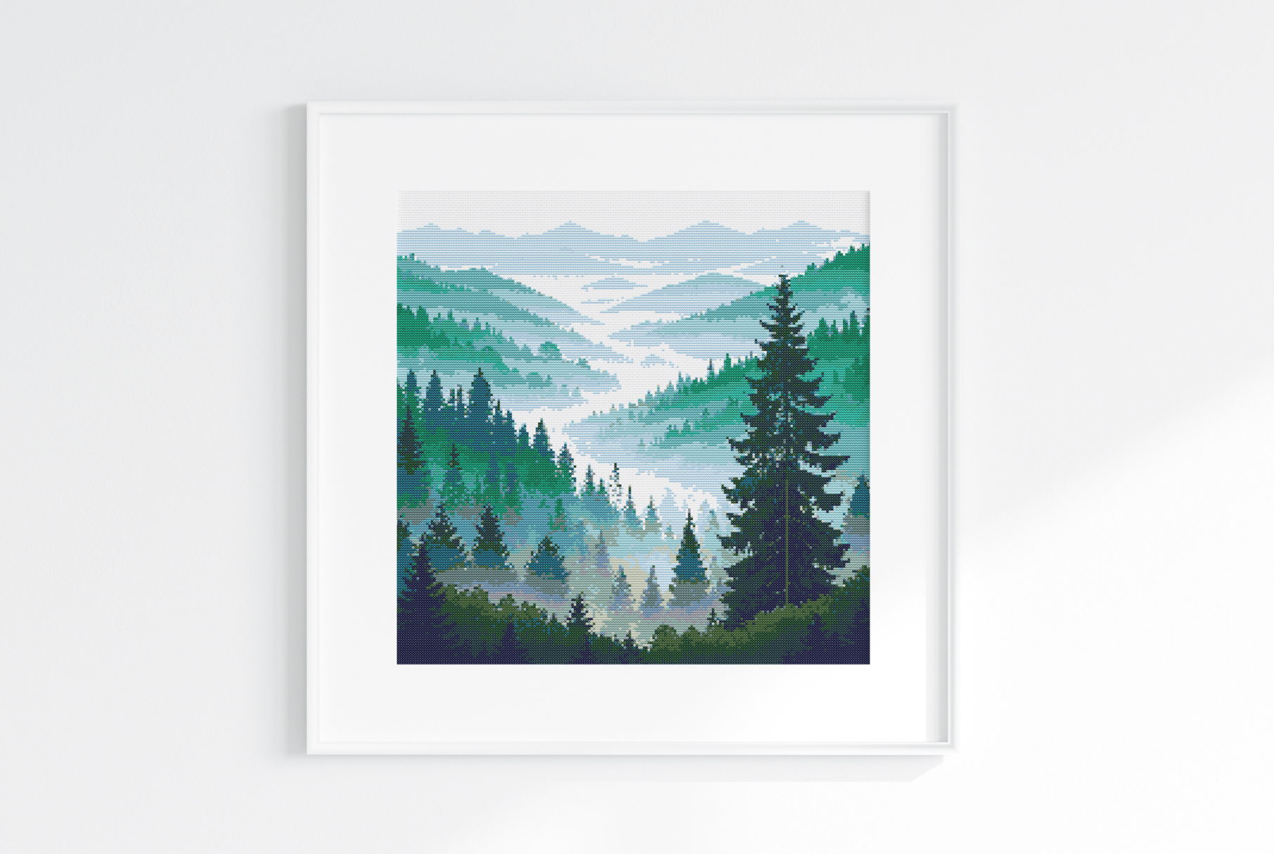 Misty Pine Forest Cross Stitch
