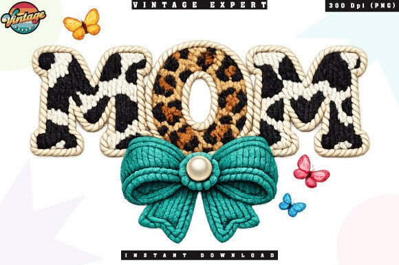 Mom Cow Print Leopard Crochet Yarn PNG