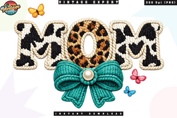 Mom Cow Print Leopard Crochet Yarn PNG