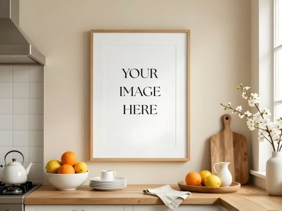 Oak Frame Mockup - Modern Kitchen Decor Graphic Frames & Posters By Mockups Of Imaginations