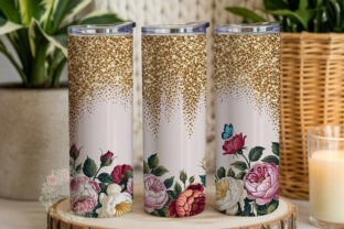 Pink Floral Gold Glitter 20oz Wrap Graphic by DeanBrose · Creative Fabrica