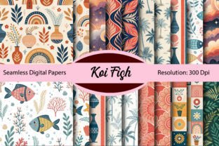Retro Japanese Koi Fish Digital Paper Graphic by Colourful · Creative ...