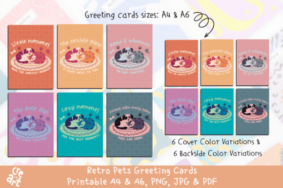 Retro Pet Greeting Cards Printable Gráfico Cartões de felicitações Por Cre Art