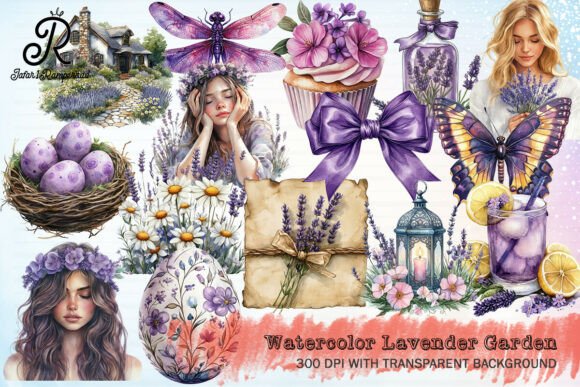 Watercolor Lavender Garden Clipart Graphic AI Generated By Jafar1Rampersad