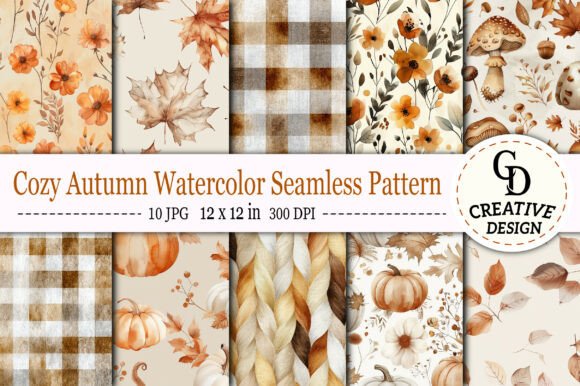 Cozy Autumn Watercolor Seamless Pattern