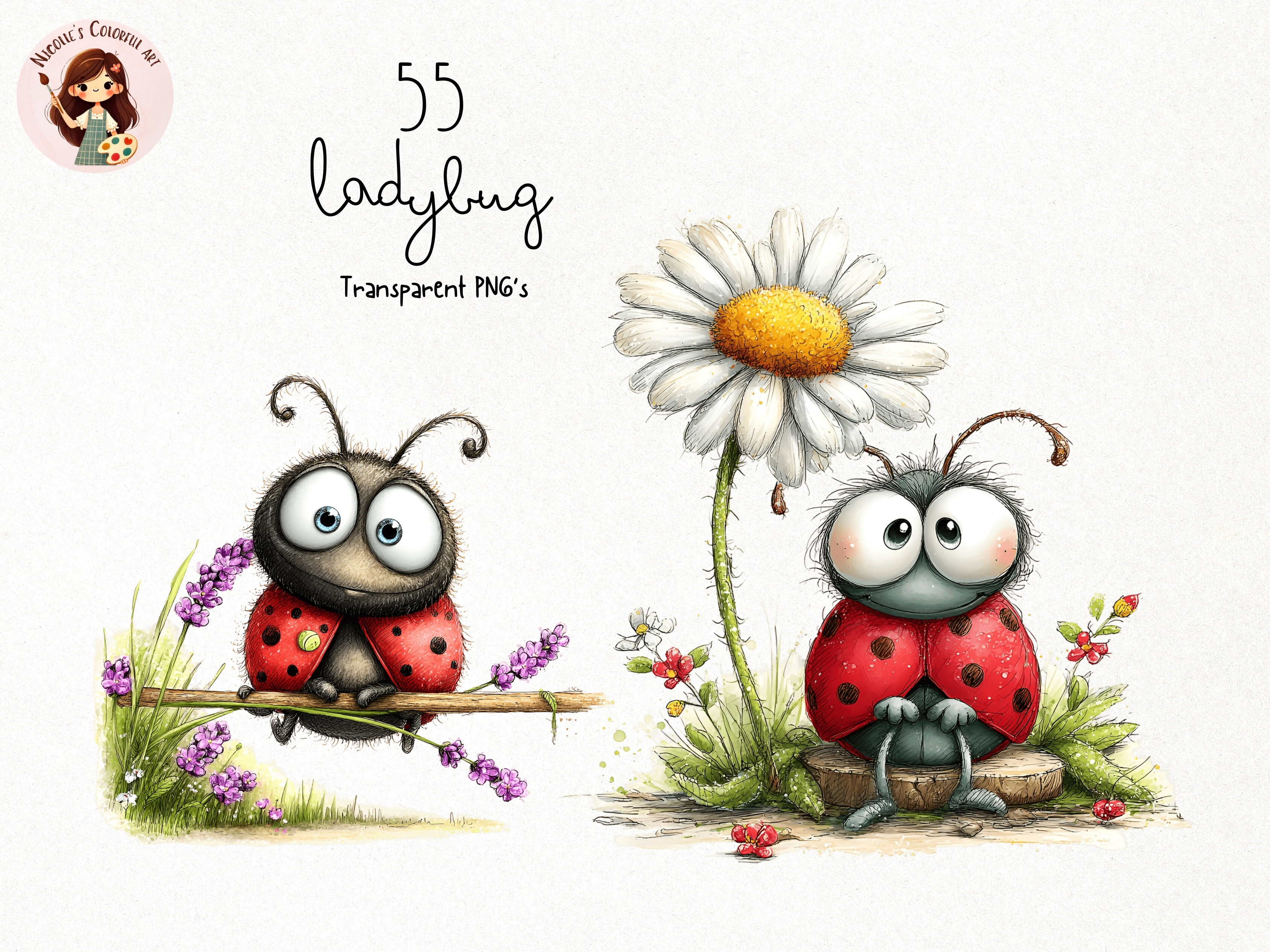 Cute Ladybug Clipart PNG Set Graphic by Nicolle's Colorful Art ...