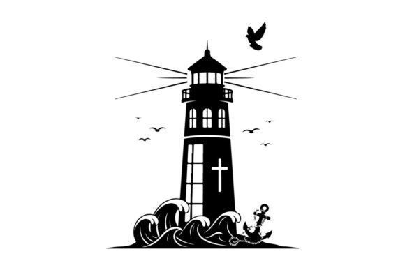 Lighthouse Silhouette Standing Tall Agai Grafika Ilustracje do Druku Przez sctchcreations