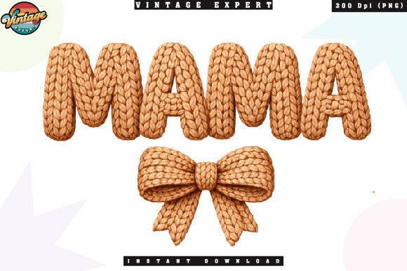 Mama Neutral Bow Crochet Yarn Faux PNG