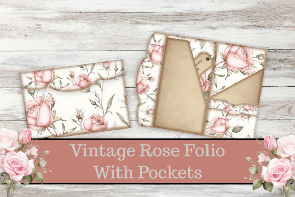 Vintage Rose Folio with Pockets,