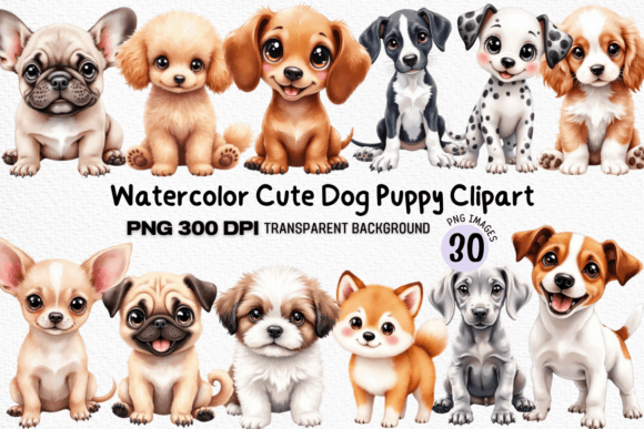 Watercolor cute dog puppy clipart PNG for nursery prints and baby shower