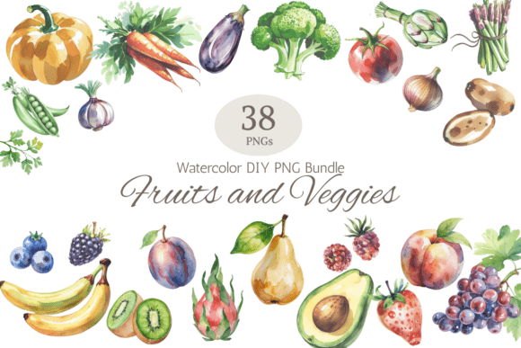 Watercolor Garden Harvest PNG Bundle
