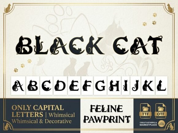 Preview specimen of Black Cat decorative font