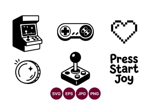Retro Arcade Icons Collage Vector