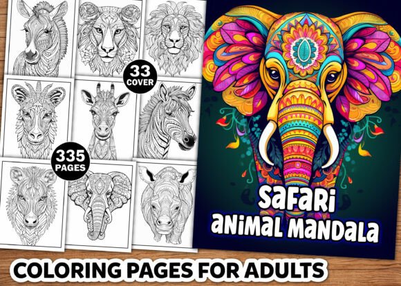 Preview of Safari Animal Mandala Coloring Pages adult coloring pages