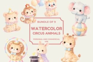 Watercolor Circus Animals PNG Bundle Graphic by ezdesignsco · Creative ...
