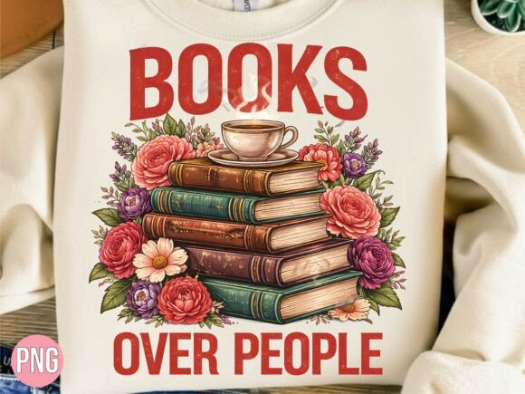 Books over People Floral Vintage PNG