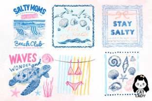 Coastal Summer Blue Pink Clipart Bundle Graphic by Cat Lady · Creative ...