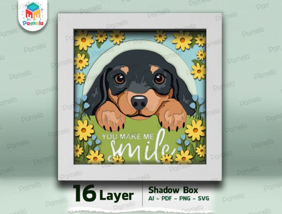 Dachshund dog shadow box SVG paper craft
