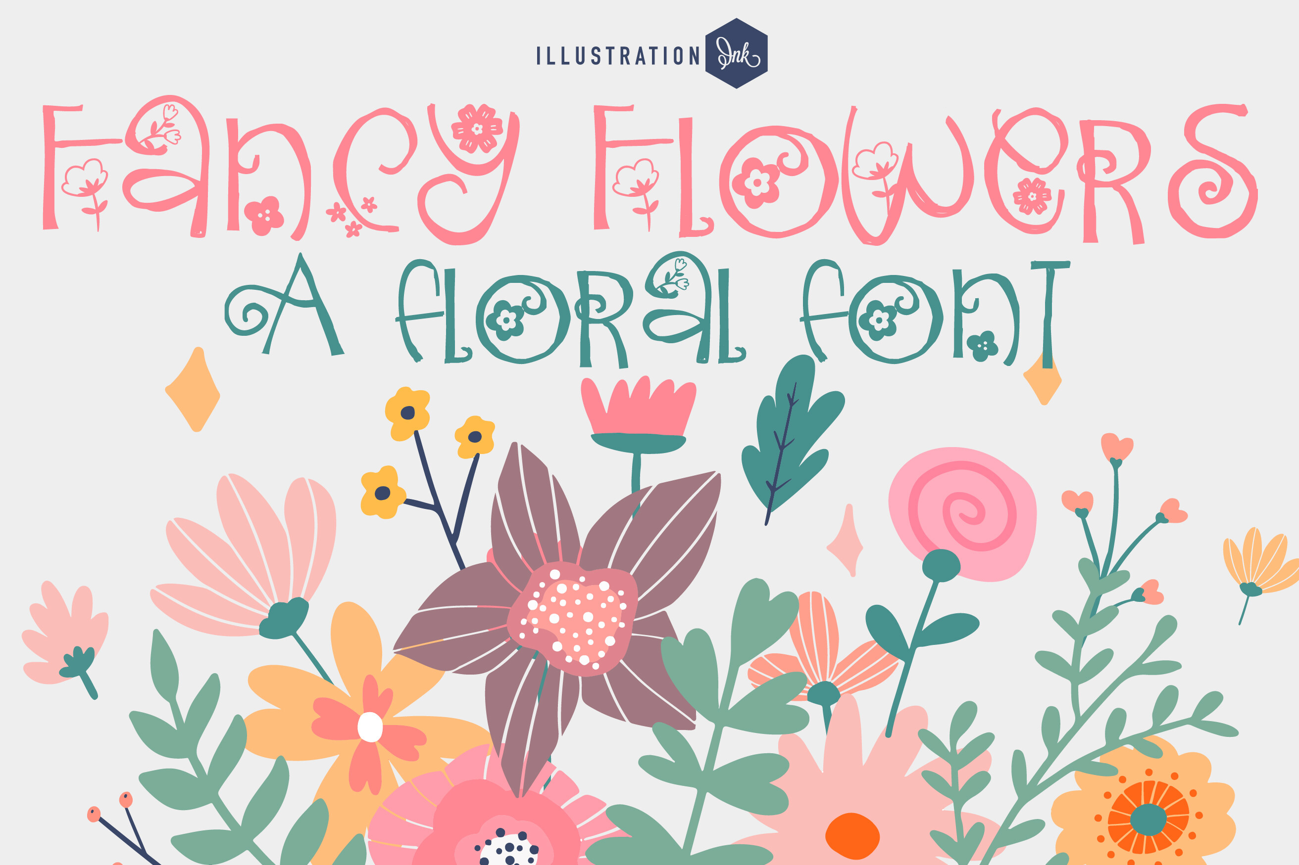 Fancy Flowers Family font preview in a floral display style
