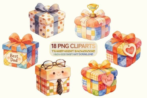 Father’s Day Gift Box Clipart Set