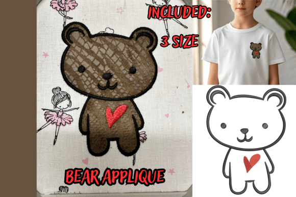 Teddy Bear Heart Applique