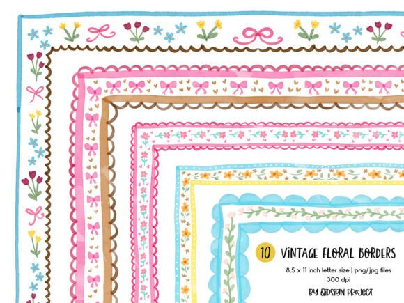 Vintage Floral Borders PNG Bundle Graphic Illustrations By qidsign project