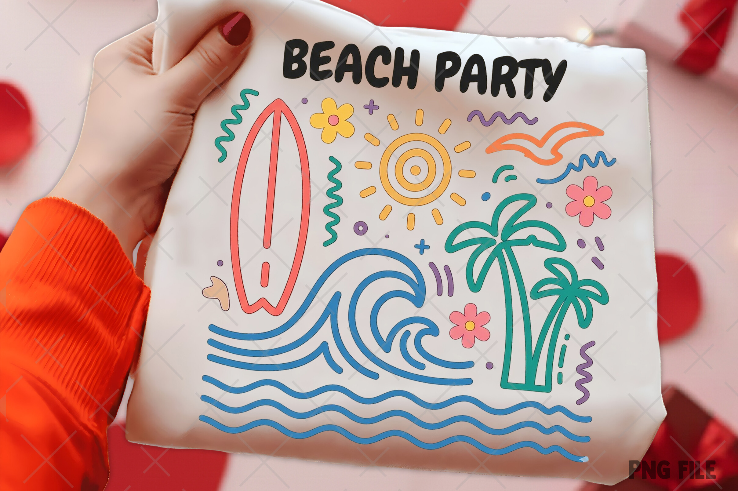 Beach Party Line Art PNG